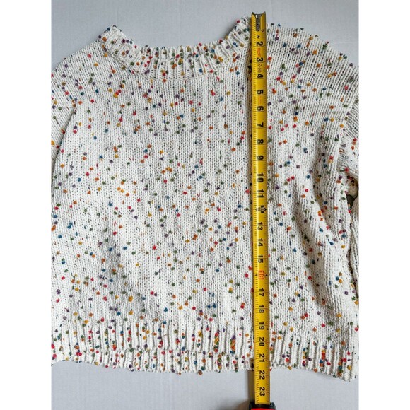 Women’s Colorful Confetti Dots Cable Knit Crew Neck Sweater Size Medium Cream - Picture 4 of 9